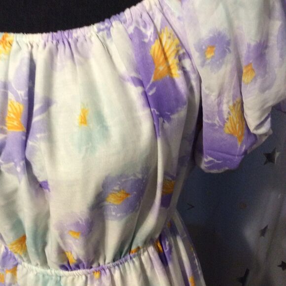 Cottagecore Puffed Sleeves Floral Dress Large L Lined Gathered Neckline - Picture 3 of 7